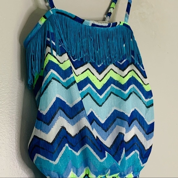 Justice Fringe Chevron tank top ocean blues 12 blue - Picture 3 of 6